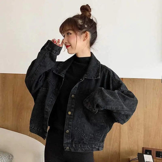 Elegance Black Denim Jacket – Women's Streetwear